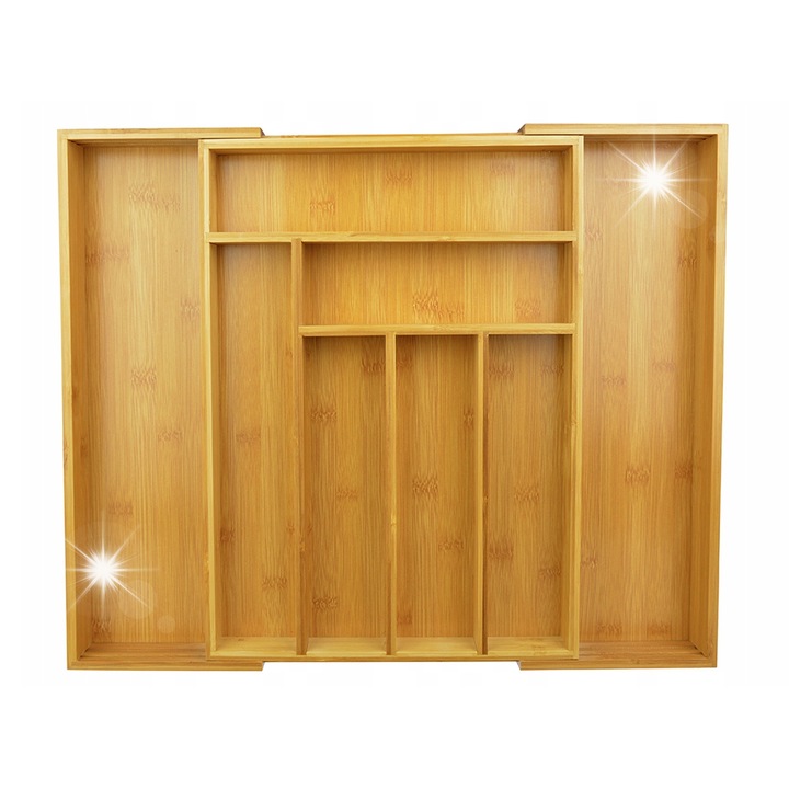 Evőeszköztartó, Kinghoff, bambusz, 8 rekeszes, 31-52cm x 43cm x 5cm