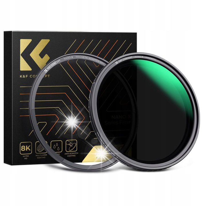 Filtru s gray regulabil magnetic K&F Concept Nano-X MRC Fader ND8-128, 77 mm, reducere expunere 3-7 stopuri, rama subtire 7,4 mm