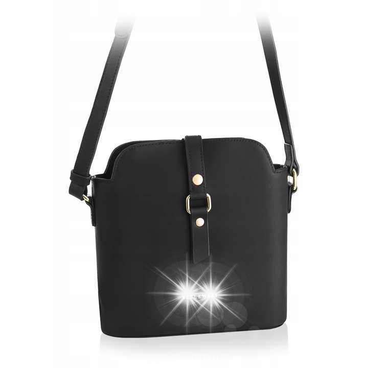 Geanta dama Betlewski, model REESE, piele ecologica, neagra, 24x22x10cm, curea reglabila 114cm