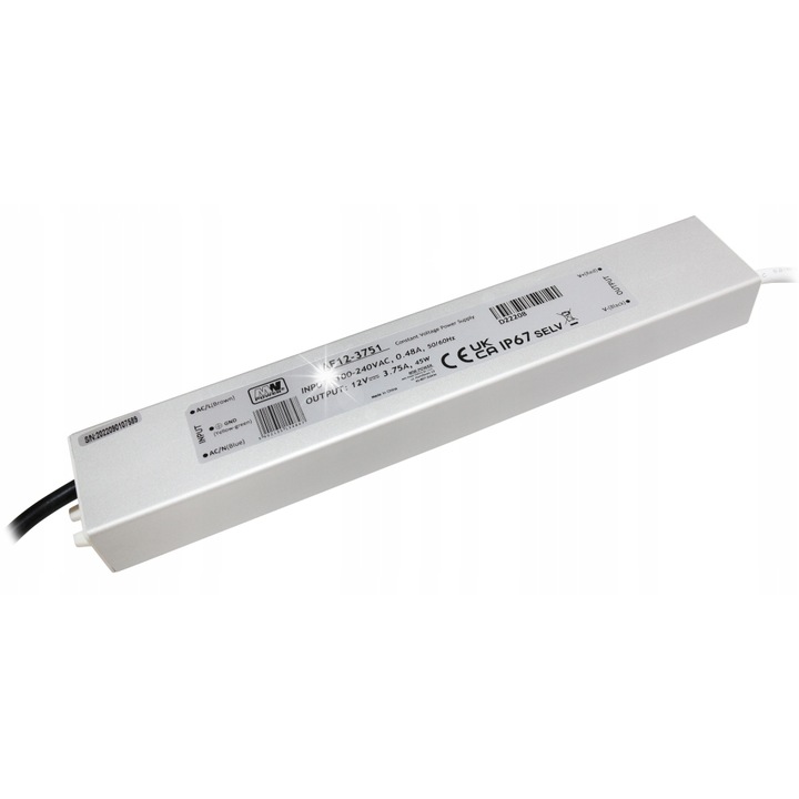 Sursa de alimentare MW Power AF12-3751, 45W, 12V, IP67, 24x4.5x2.3cm