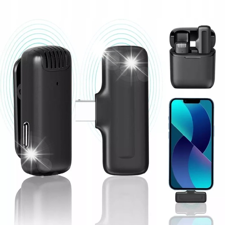 Mikrofon wireless lavalier GearPro J11, 20m, reducere zgomot, gri, set complet