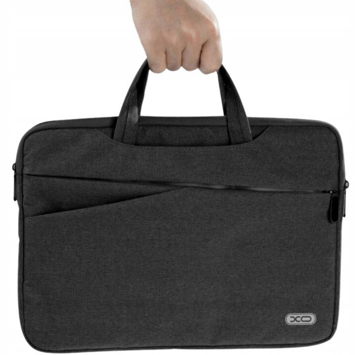 Geanta laptop XO 13", neagra, cu buzunar exterior, material rezistent la stropire