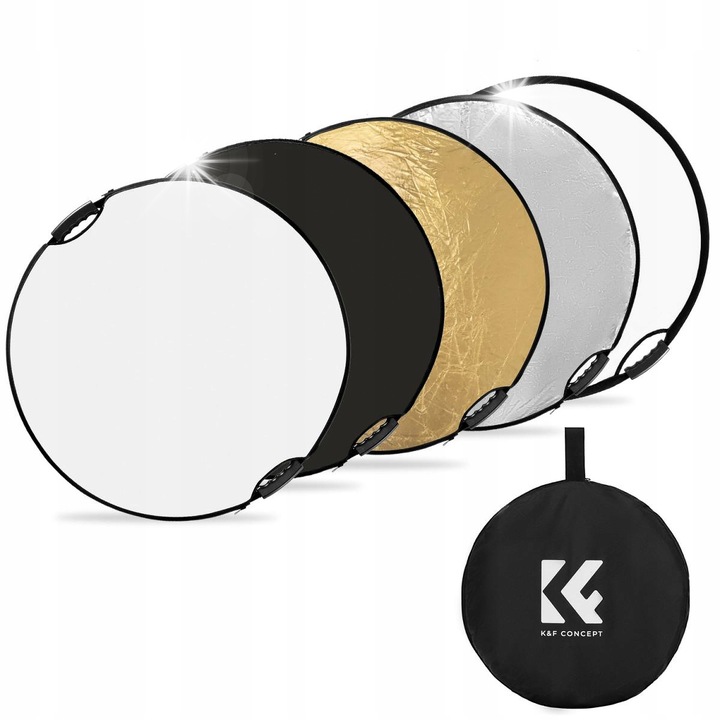 Blenda K&F Concept 5w1, 110 cm, 5 tipuri de reflexie, cu difuzor, set complet