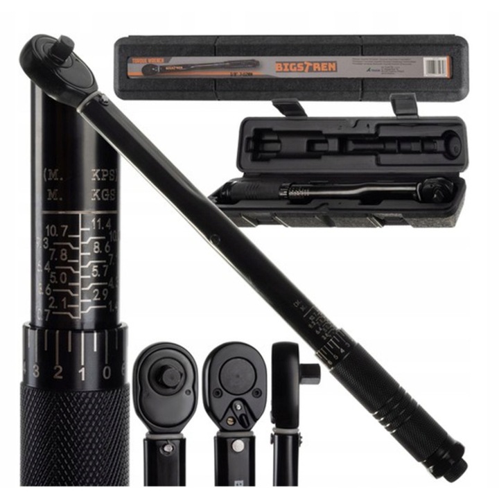 Динамометричен ключ BIGSTREN 3/8" 7-112 Nm със заключване, черен, с калъф