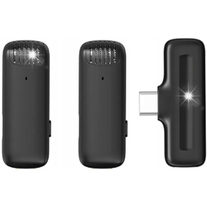 Set de 2 microfoane lavalier J13 USB-C, wireless, reducere zgomot, negru