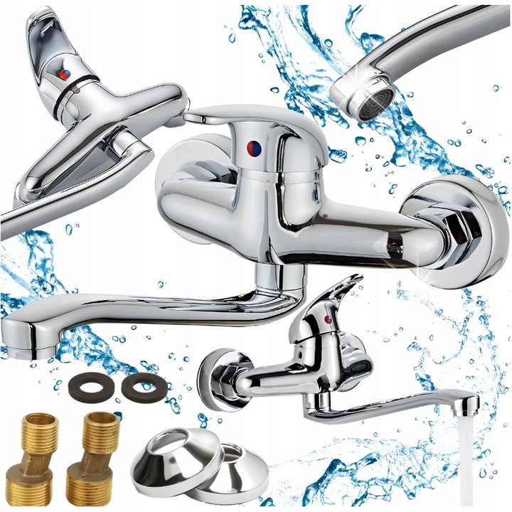 Forgatható csaptelep mosogatóhoz, márkajelzés nélküli, hosszú kifolyóval, perlátorral, króm színű