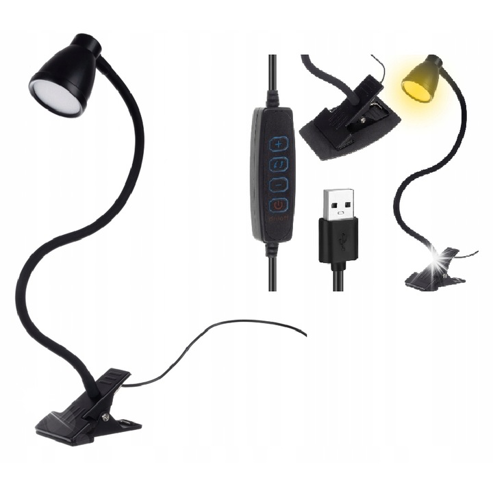 Irodai LED lámpa csíptetővel, IZOXIS, 3 intenzitási szint, USB tápellátás, 37,5x10cm