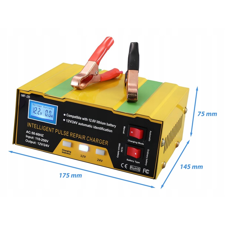 Redresor auto cu functie de reparare Renew Force 12V/24V, 180W, LCD, 17,5x14,5x7,5cm