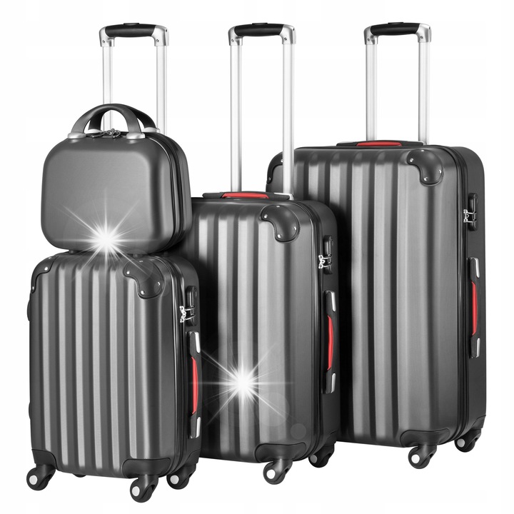 Set valize de calatorie 4 in 1, Voyano, gri, ABS, roti pivotante 360°