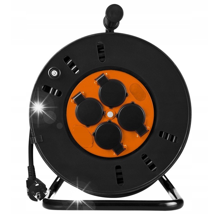 Prelungitor bobinat 40m, 4 guri, 16A, 3600W, Negru, IP20
