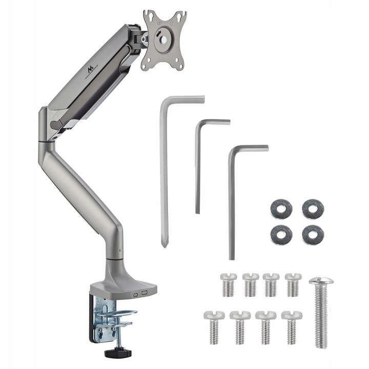 Monitortartó 17"-45", Maclean, 16 kg, ezüst, szerelőkészlet mellékelve