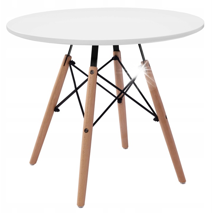 Mese set, eHokery, Stolik kawowy Paris, 60cm, alb, MDF, picioare din lemn de fag