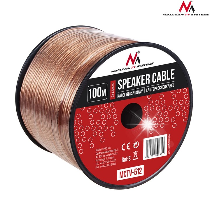 Audiokábelek, Maclean, 2x1,5mm, 100m, CCA OFC