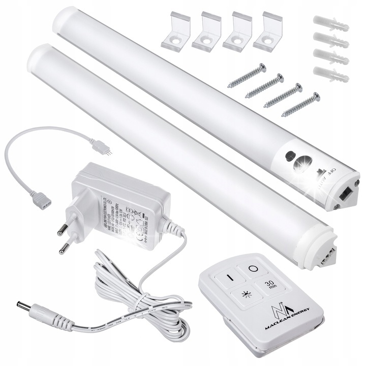 Lampa LED Maclean, set 2 module, cu telecomanda, alb, 12V, Montare sub mobilier