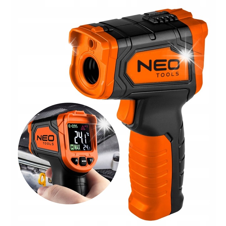 Пирометър NEO TOOLS 75-276, -50~880°C, цветен дисплей, комплект с батерии