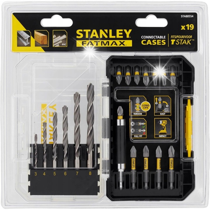 Set de burghie si biti Stanley FatMax, 19 piese, precizie ridicata, valiza compacta