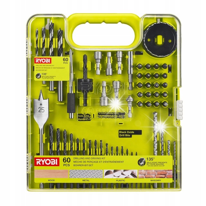 Set de burghie si biti RYOBI, 60 elemente