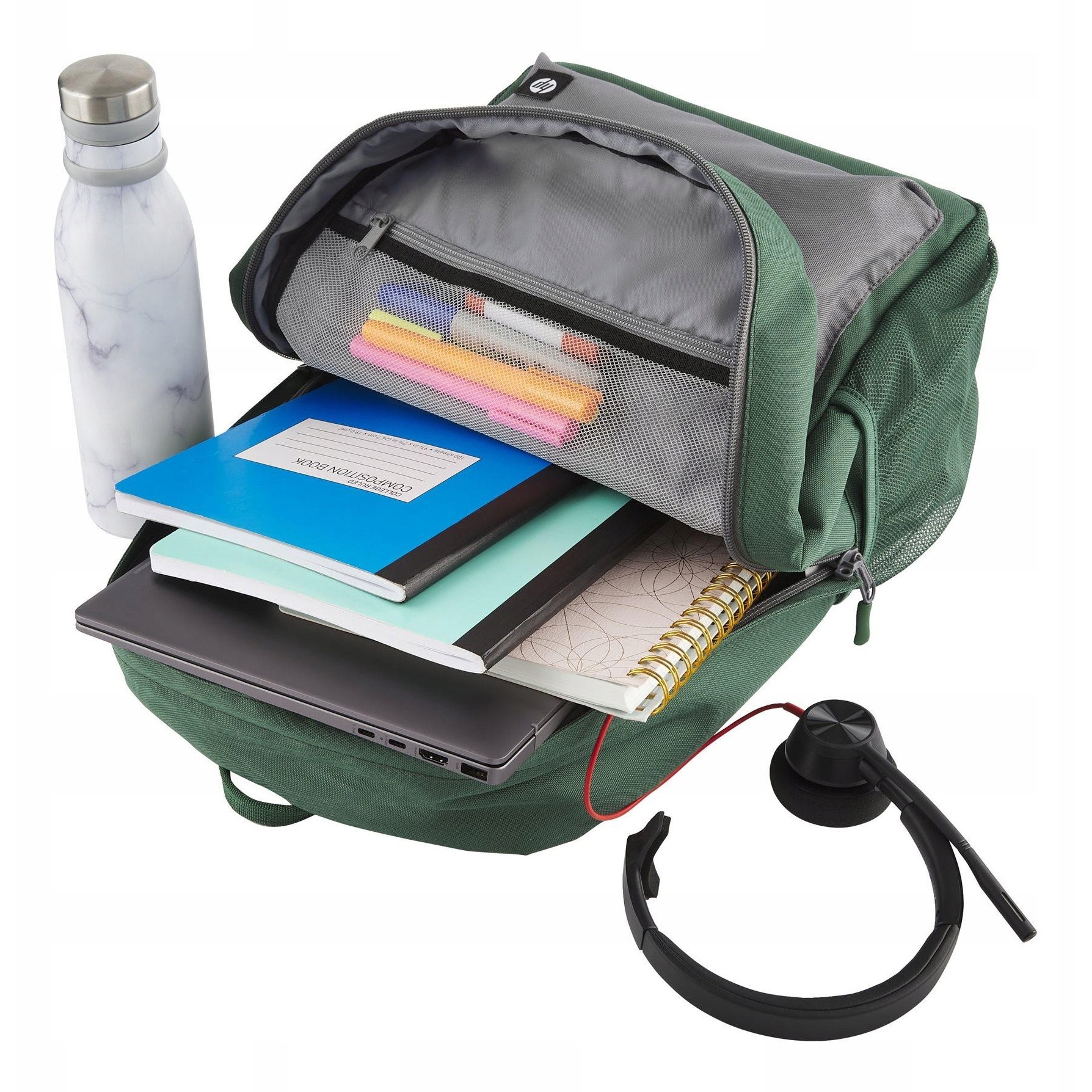 Rucsac pentru laptop HP Campus, 15.6", gri-verde, impermeabil, 29.5x18.5x43.5cm