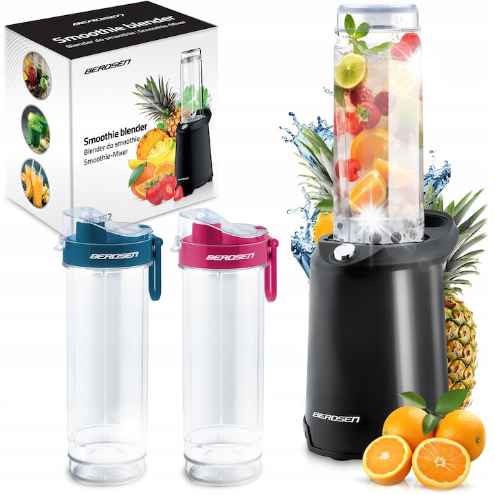 Blender Adler AD 4084, 1200W, set cu 3 bidoni si 1 cana, design elegant, fara BPA