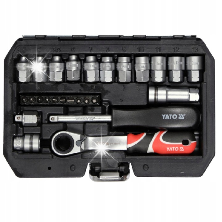 Set chei cu nasade Spline 1/4", YATO, 29 piese, din otel CrV, 72 de dinti
