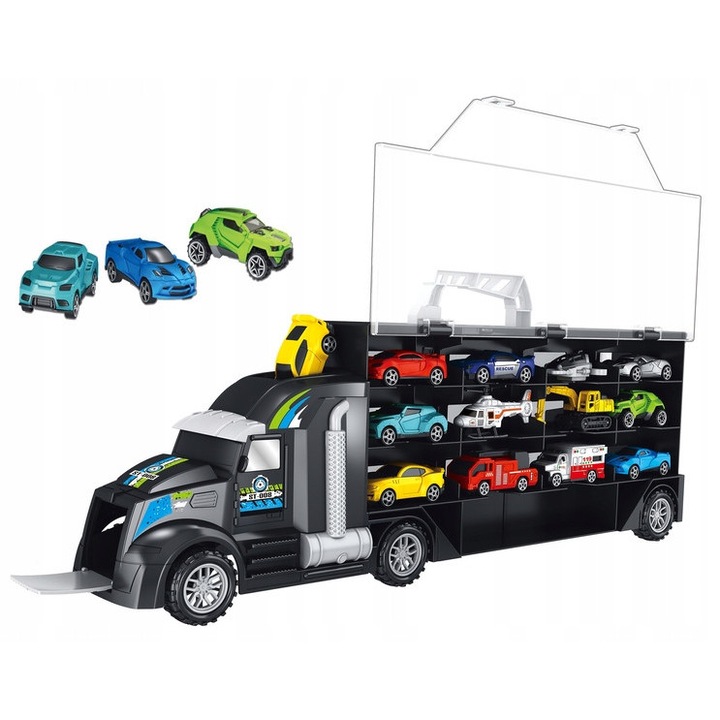 Set tir cu 12 masinute, TIMA, multicolor, 49x17x9,5cm