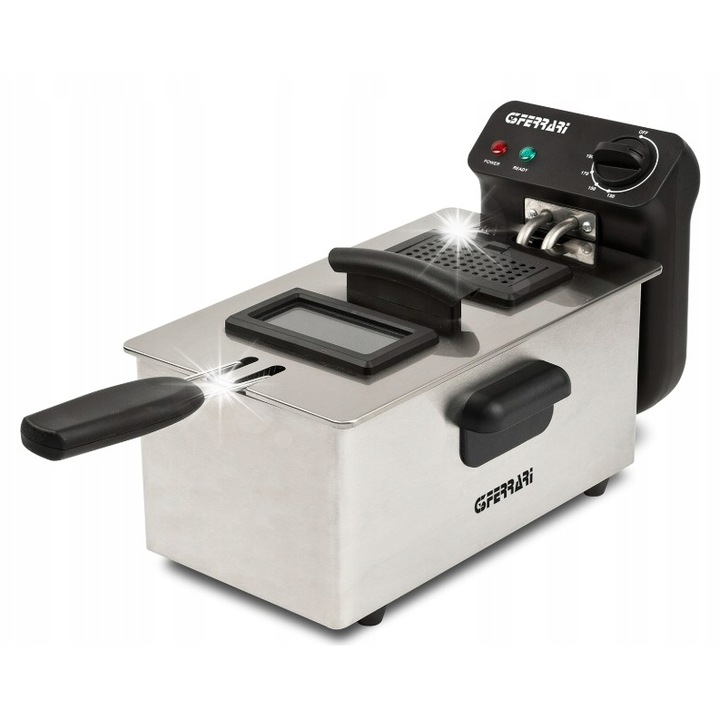 G3Ferrari Pastella 3L fritőz, 2000W, állítható termosztát, olajszűrő, inox