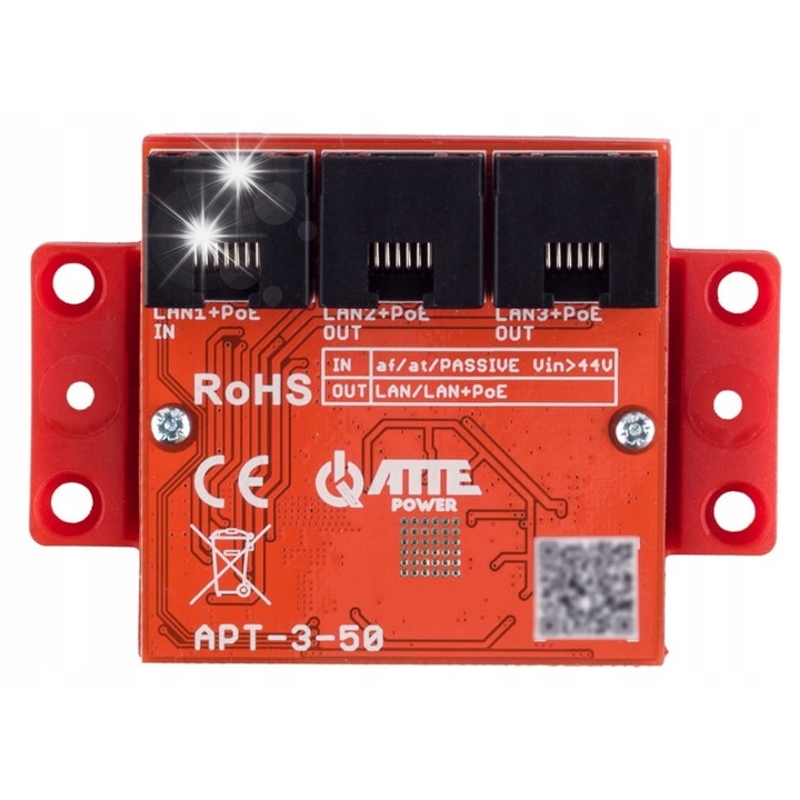 APT-3-50 3-portos PoE switch, 1xPoE IN 802.3at/af, 2xPoE OUT 802.3at/af, 10/100/1000Mbps, kompakt