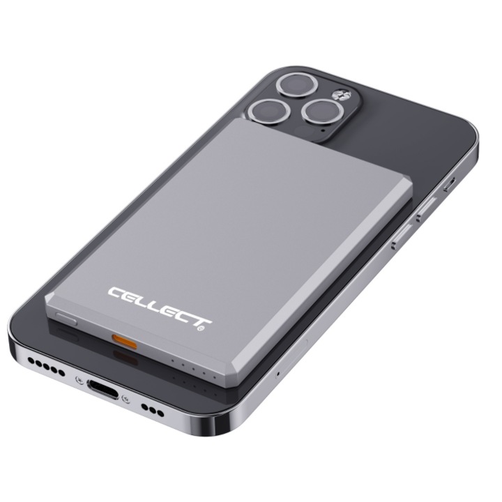 Baterie externă magnetică subțire, 5000 mAh, Gri