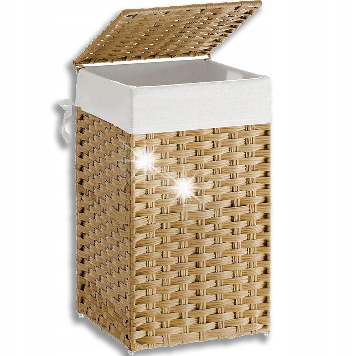 Cos de rufe pliabil POKKA 65L rattan, cu capac, 60x34x34cm