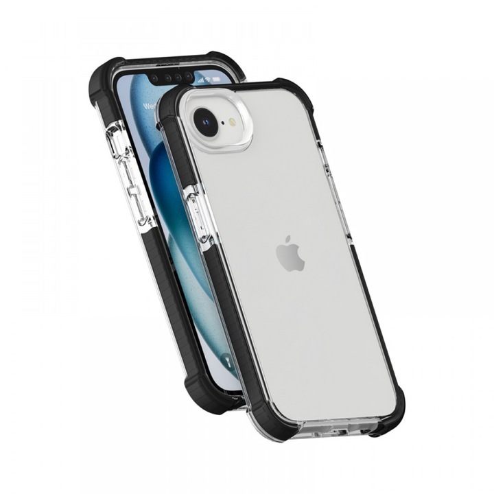 Husă de silicon rezistentă la șocuri compatibilă cu iPhone 16e, Negru