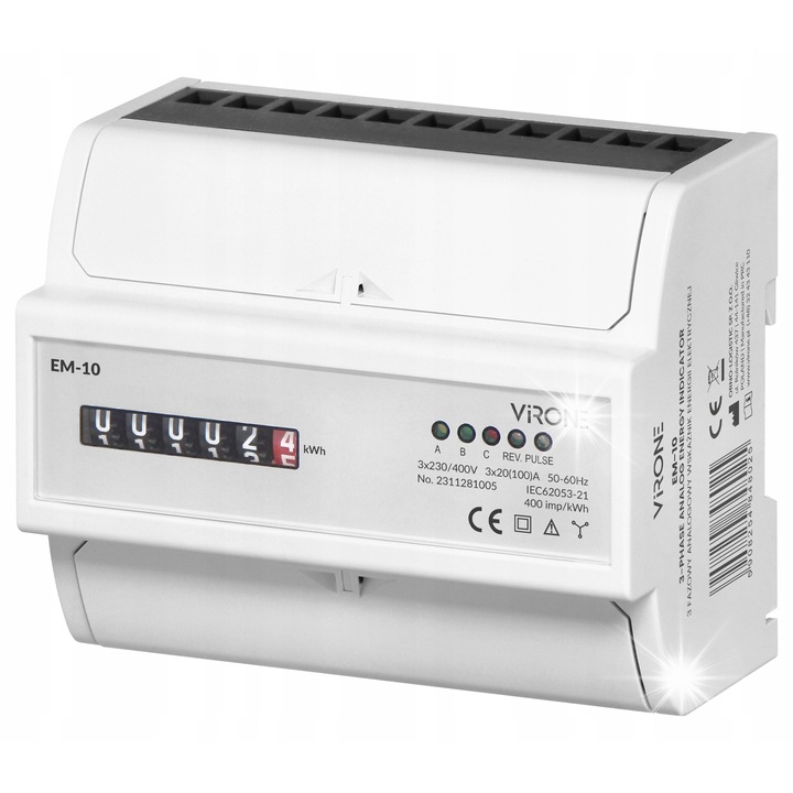 Contor analogic trifazat Virone EM-10, 100A, 7 module, IP51, 123x65x100mm