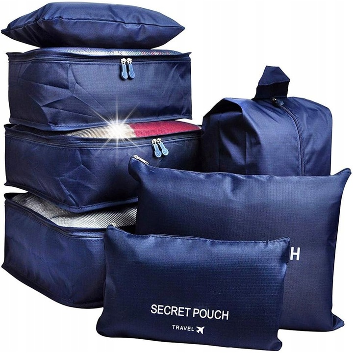 Bőröndrendező szett, 7 részes, poliészter, vízálló, gránátvörös, változatos méretek