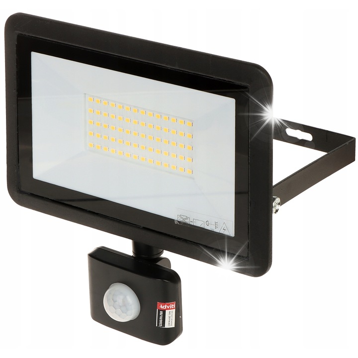 Proiector LED 50W cu senzor PIR, ADVITI, 4000 lm, 4000K, negru, IP44