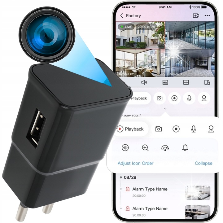 Мини шпионска WiFi камера в контакт, BC027, 1080P, детекция на движение, размери 3,7x5x2,7см, пълен комплект