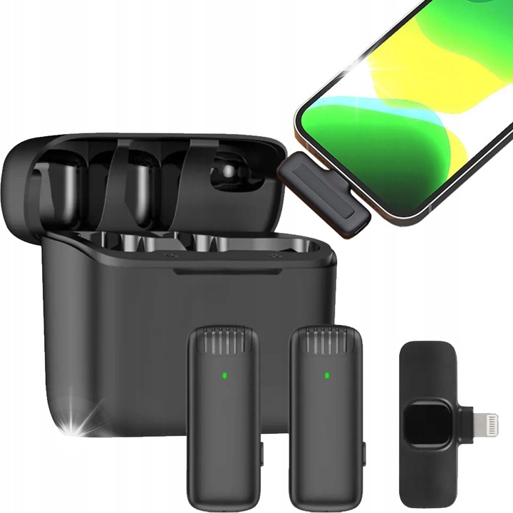 Microfon wireless Spreest, 360° receptie sunet, set cu incarcator, compatibil cu iPhone