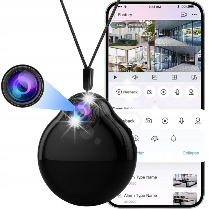 Мини шпионска WiFi камера KC11 в колие, 1080P, детекция на движение, 90° видимост, 47x40x15mm