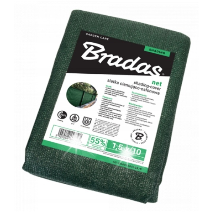 Plasa camuflaj, Bradas 1,5x10m 55% verde, protectie pentru plante