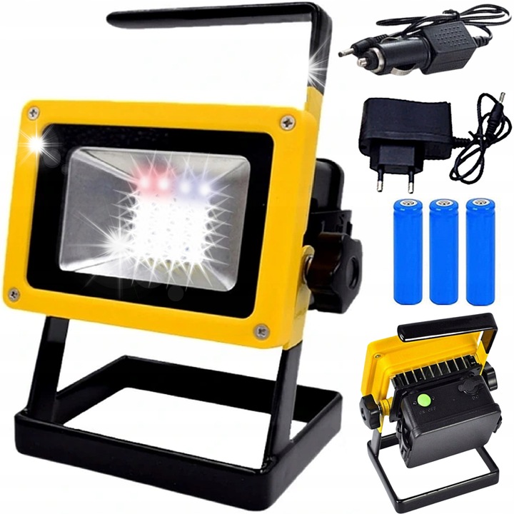 Lampa de lucru LED 100W, prietenoasa cu mediul, 3 acumulatori, 2 incarcatoare, IP65, 2400 lm, 6000-6500K, set complet