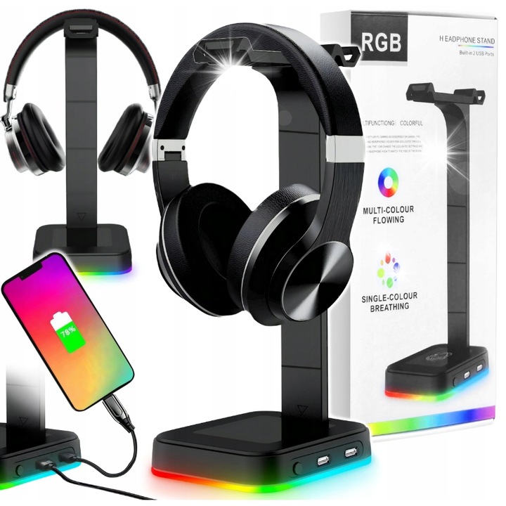 Renew Force fejhallgató tartó, 2xUSB-vel, ellenálló talpp alap