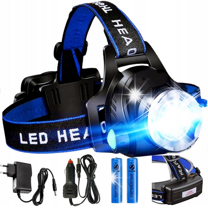 LED fejlámpa ZOOM CREE XM-L T6, 1500 lumen, 300m, készlet 2 db 18650 akkumulátorral és töltővel