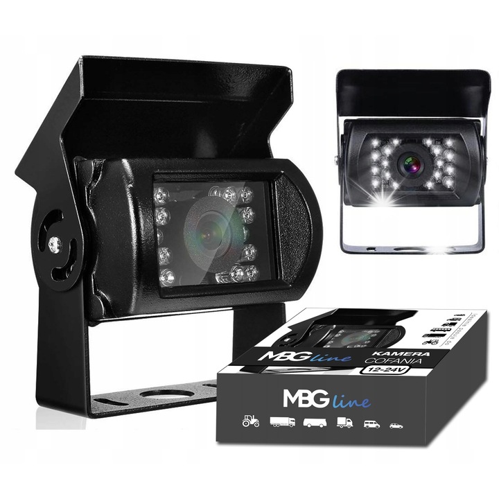 Camera de marsarier metalica 12-24V, MBG Line, 110° unghi de vedere, impermeabila, cu cablu RCA 10m