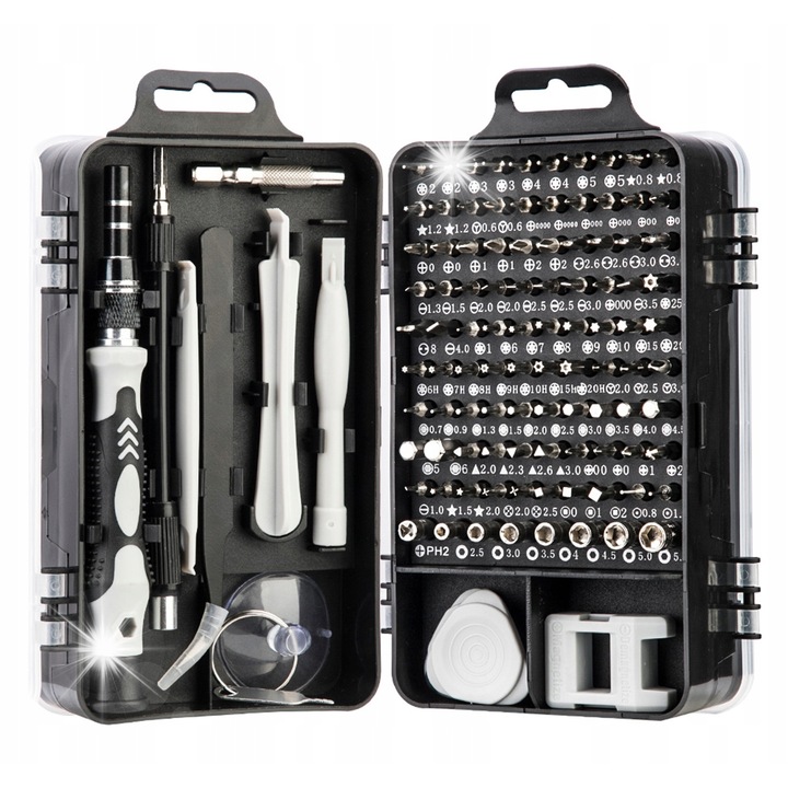 Комплект отвертки Aptel, 115 елемента, ергономични, черно/сребристо, 16x9см