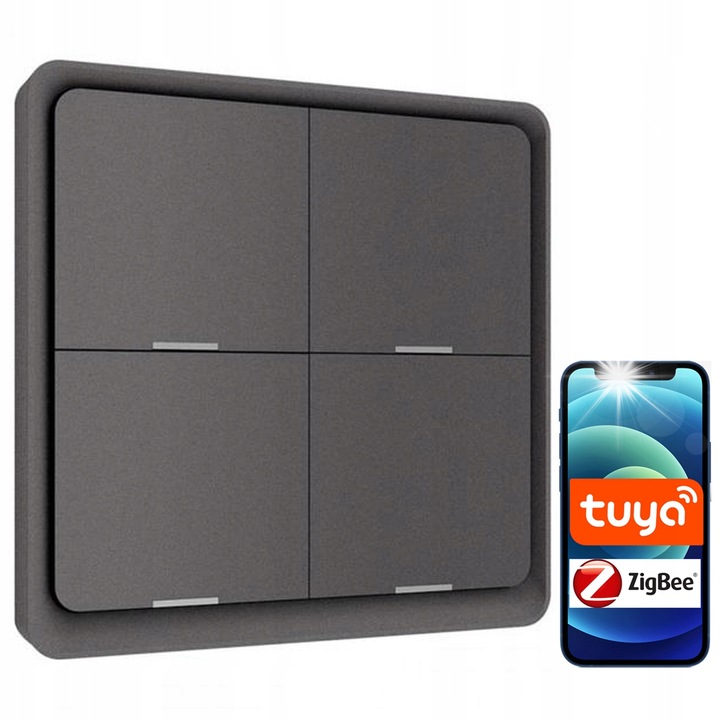 Set buton ZigBee 4 canale 12 scene, Tuya, gri, cu baterie CR2430
