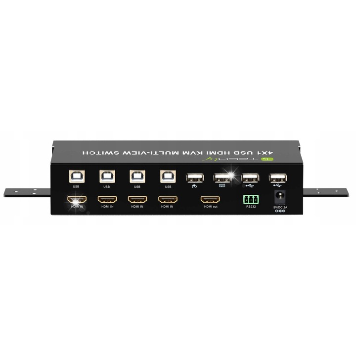 Comutator KVM, 4-Porturi HDMI/USB, Techly, FullHD 1080p, 2x USB 2.0, Negru, 210x160x44mm