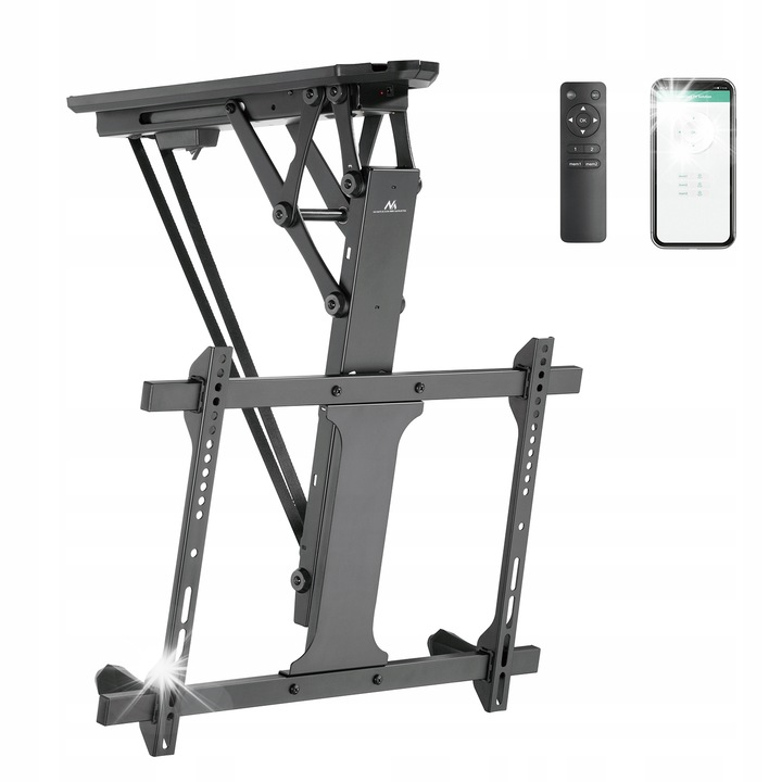 Електрическа стойка за телевизор Maclean MC-880T, 32"-70", макс. 35кг, VESA 600x400, с дистанционно и приложение Tuya, пълен комплект