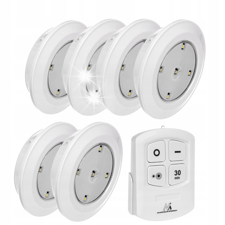 Maclean 6 db LED lámpa szett távirányítóval, fehér, kis méret