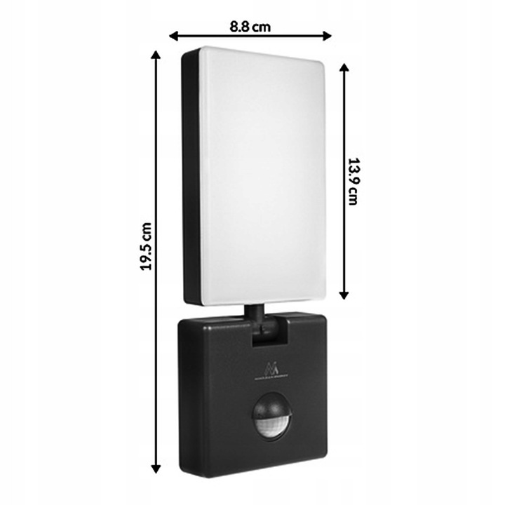 Aplica LED Maclean cu senzor de miscare, 10W, IP65, negru, 19,5x8,8cm