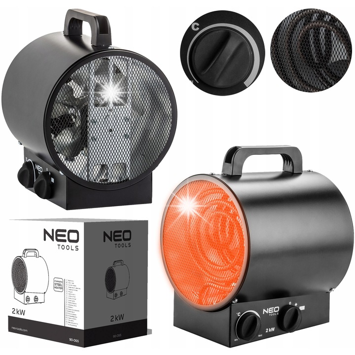 Ipari hőlégfúvó 2kW, NEO Tools, termosztát, túlmelegedés elleni védelem