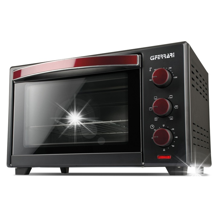 Cuptor electric G3Ferrari Moro 28 Plus, 28L, termostat reglabil 100-230°C, functie de convectie, rosu