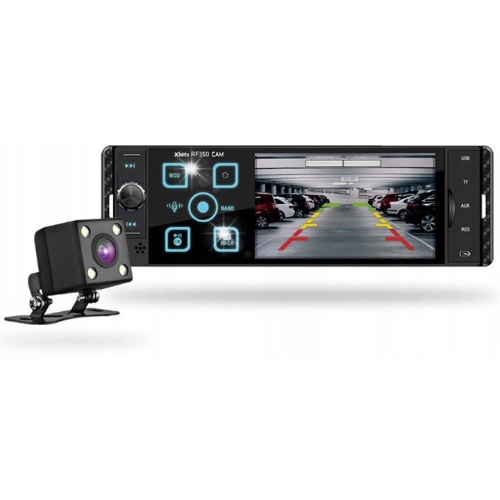 Radio auto, Xblitz RF350CAM, 1-DIN, camera de marsarier, Bluetooth 4.0, 7 culori, 2 porturi USB